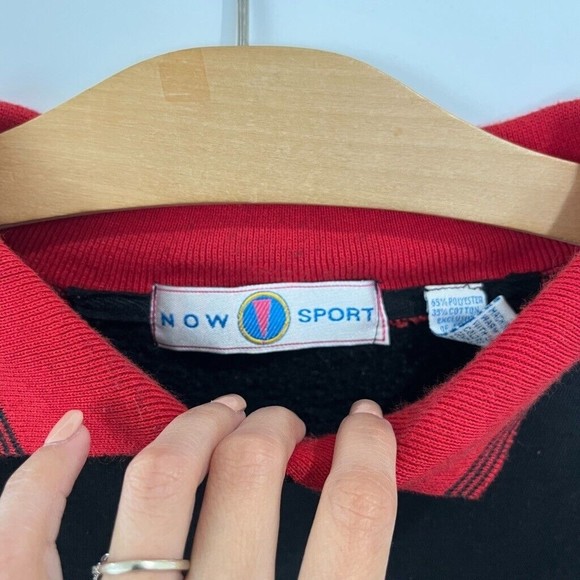 Vintage Black and Red Collared Chest Pocket Pullover Sweatshirt Contrast Sz M - Picture 2 of 6